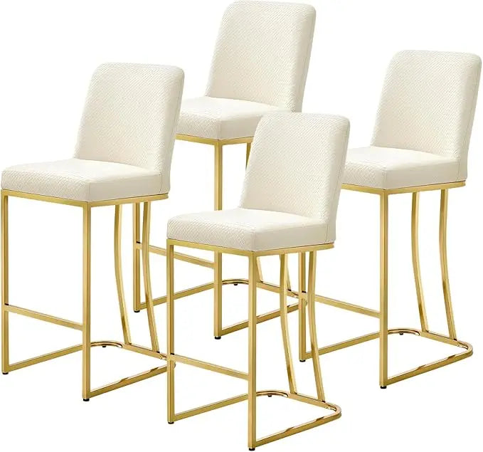 Bar Stools Set 4 Leather With Metal Frame Kitchen Modern