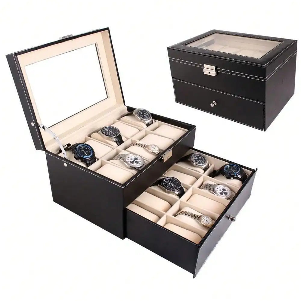 New 20 Slot Leather Watch Box Organizer for Men and Women Jewelry Storage