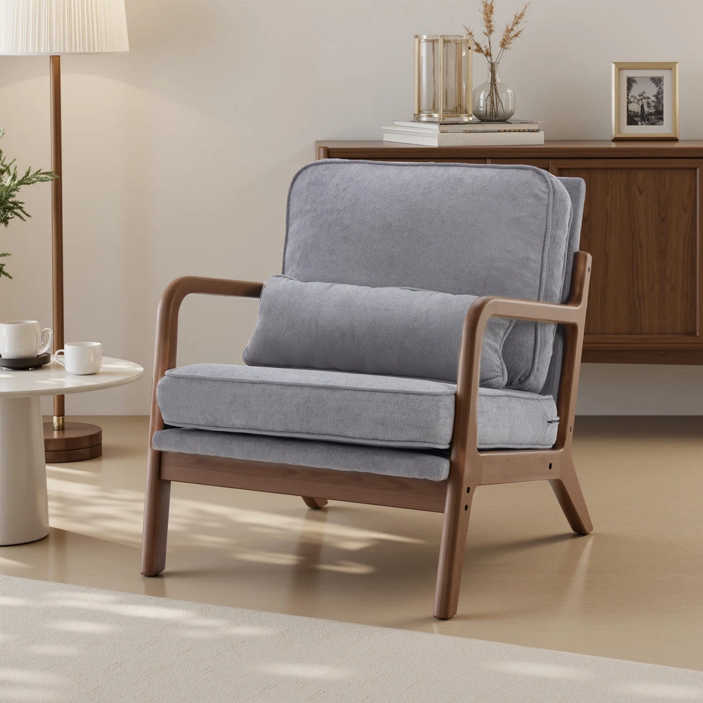 JHK Mid Century Modern Wooden Frame Accent Chair With Arms