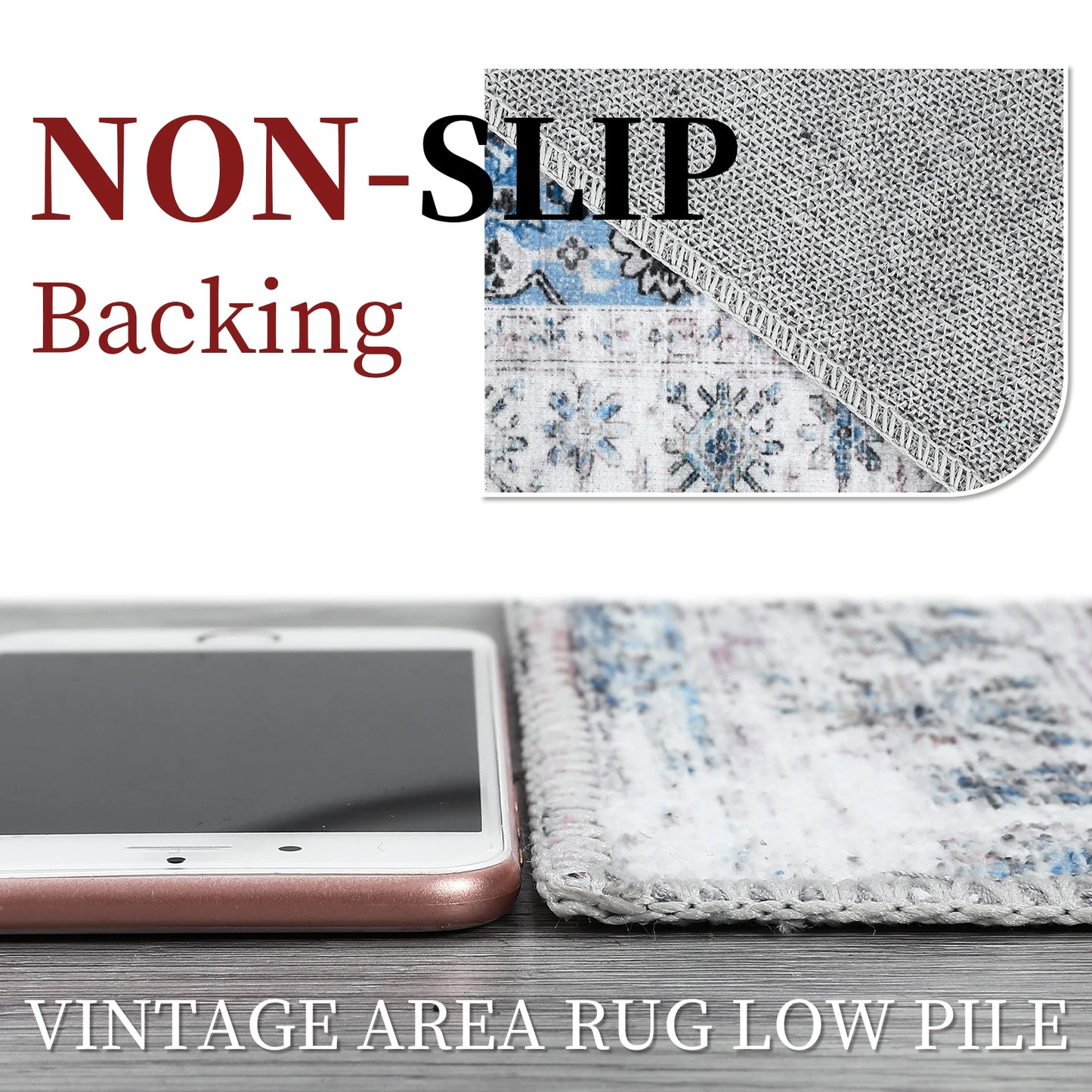 TranquilNest Vintage Area Rug Washable Stain Resistant Non Slip Rug