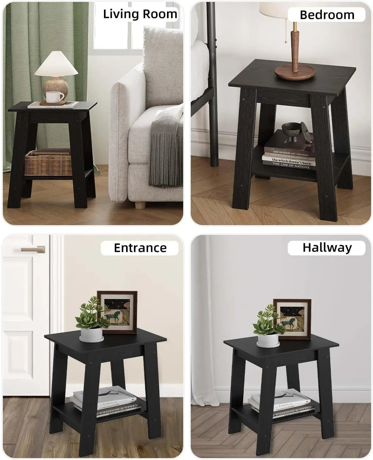 Wooden End Table And Nightstand With Two Tier Storage Shelf