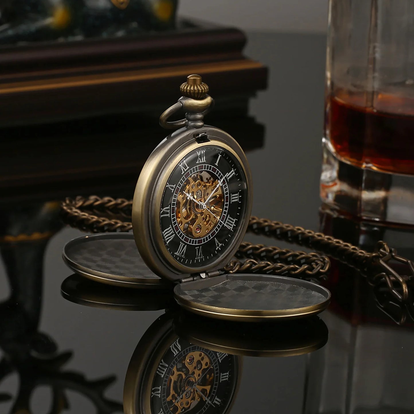 Vintage Mechanical Pocket Watch With Roman Numeral Dial Hand Wind