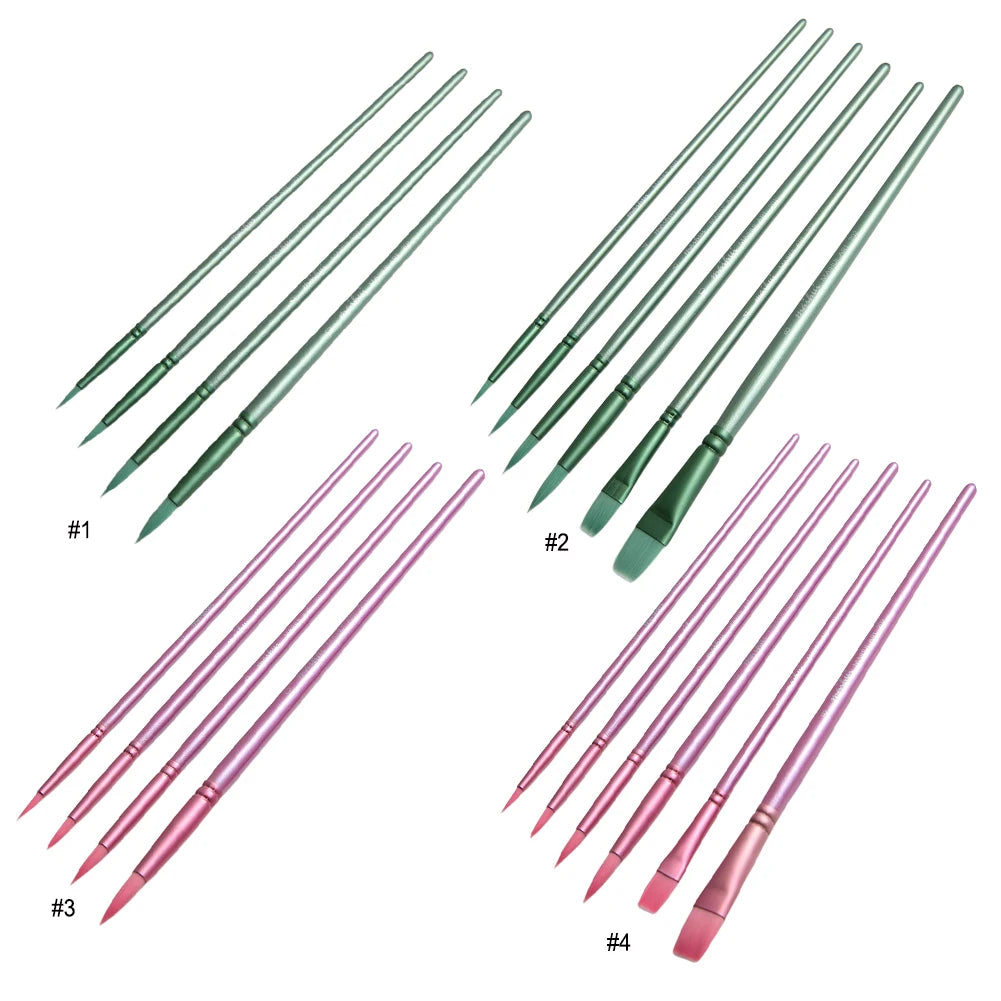 Watercolor Brush Set With Pointed Tip Nylon Hair Wooden Handles