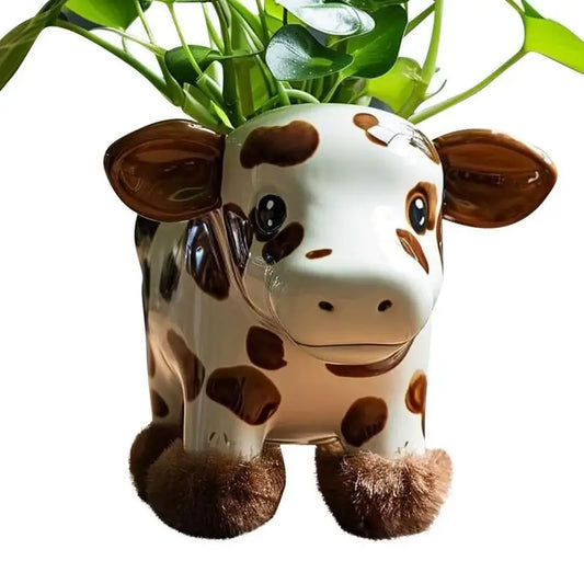 Highland Cow Planter Pot Resin Animal Shaped Desktop Decor