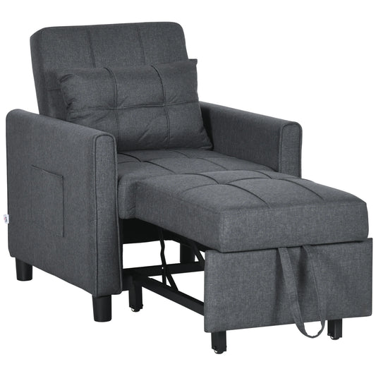 HOMCOM 3-In-1 Convertible Chair Bed With Adjustable Backrest