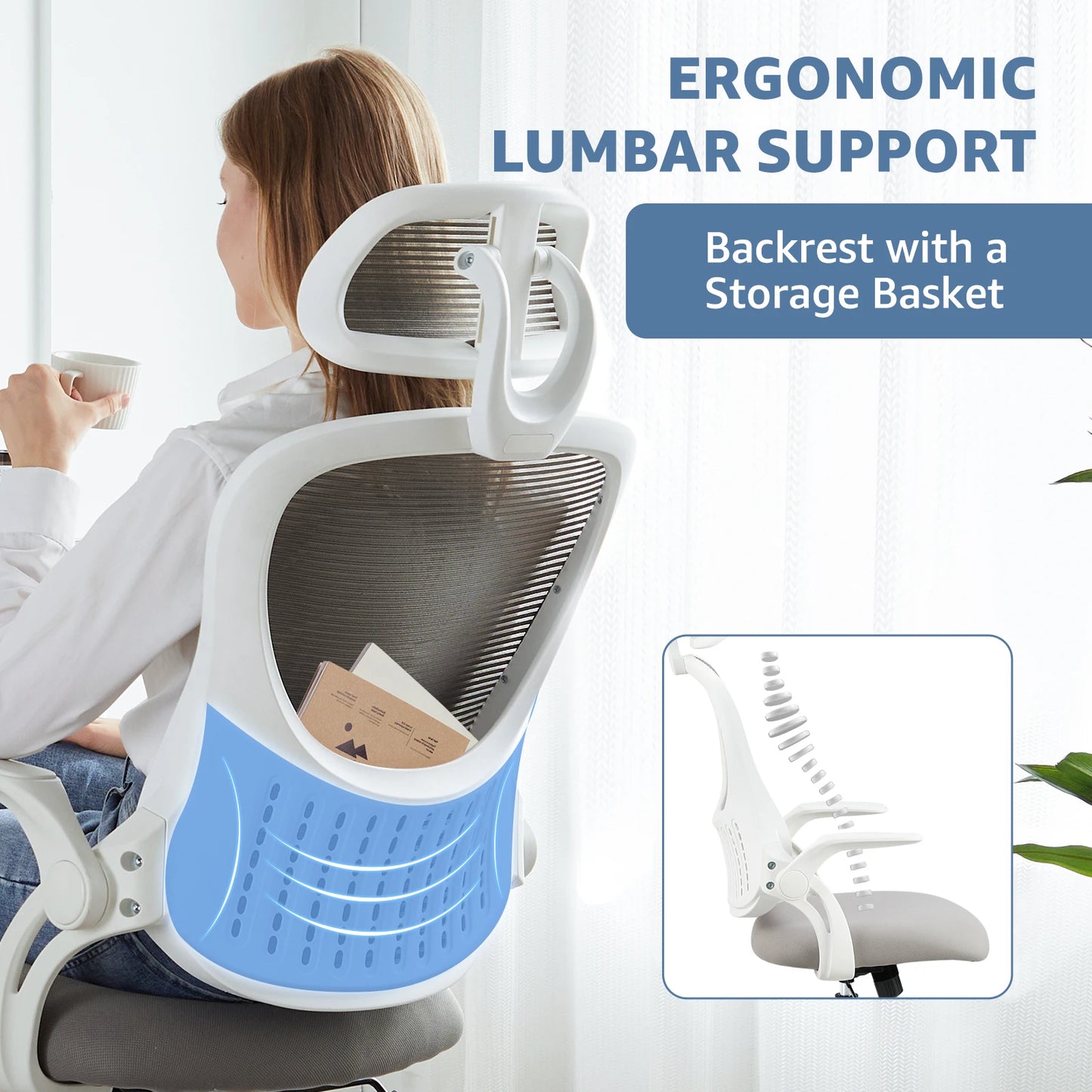 JHK Mesh Ergonomic Office Chair With Lumbar Support And Headrest
