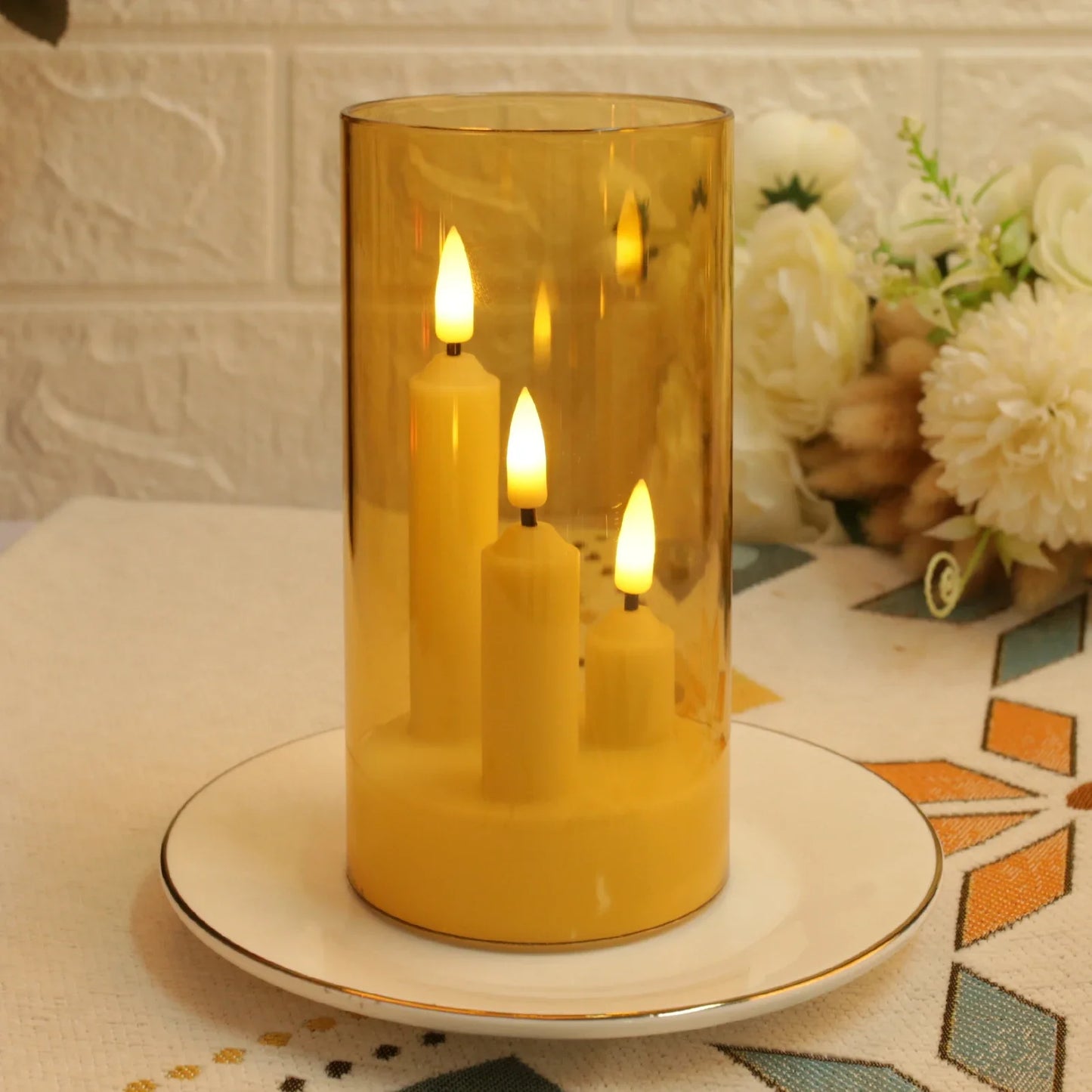 Flameless Led 3 Wick Pillar Candles For Home Decor