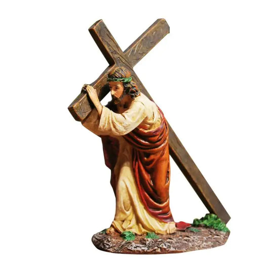 Jesus Cross Resin Figurine Ornament Carrying Calvary
