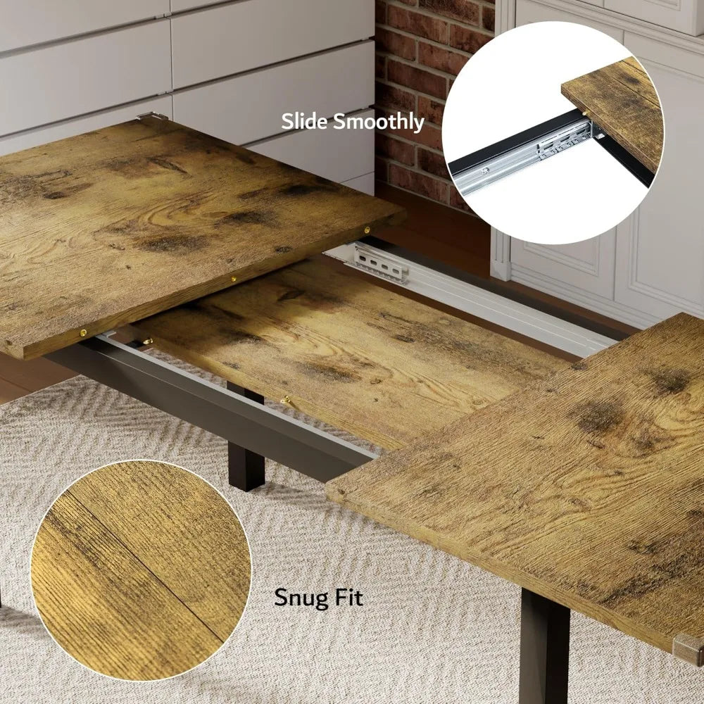 Contemporary-Rustic Extendable Dining Table Set With Chairs For Space-Saving Kitchen