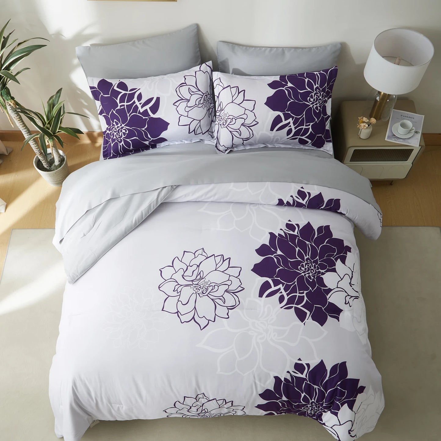 Floral Reversible Comforter Bedding Set With Sheets And Shams