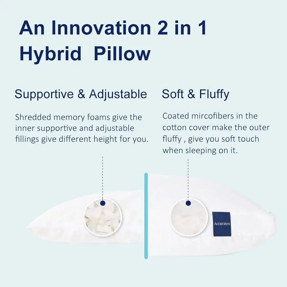 Hybrid Shredded Memory Foam Pillows King Size Set of 2 Adjustable Loft Fluffy Down Alternative Removable Cover Soft Breathable