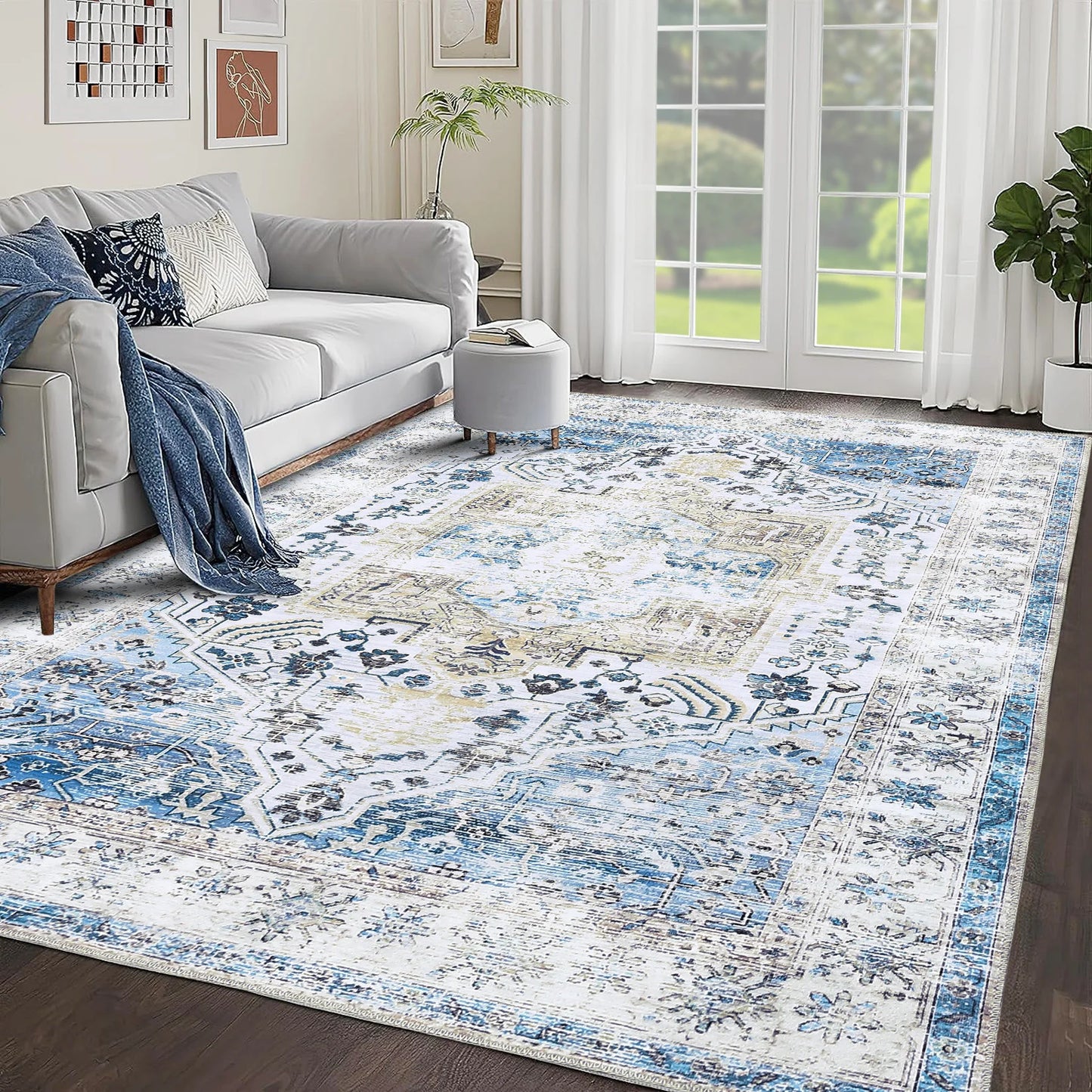 TranquilNest Vintage Area Rug Washable Stain Resistant Non Slip Rug