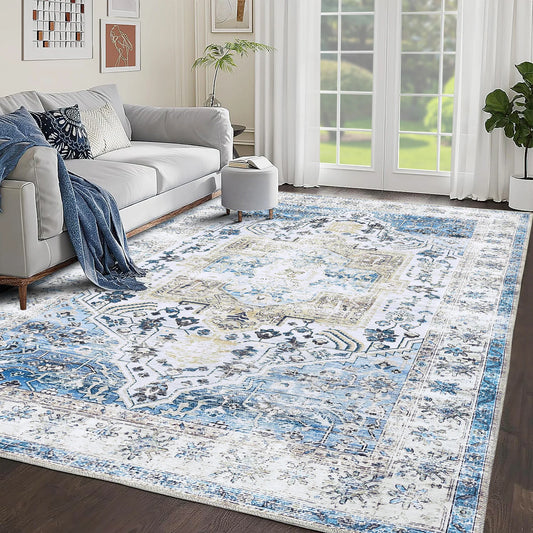 TranquilNest Vintage Area Rug Washable Stain Resistant Non Slip Rug