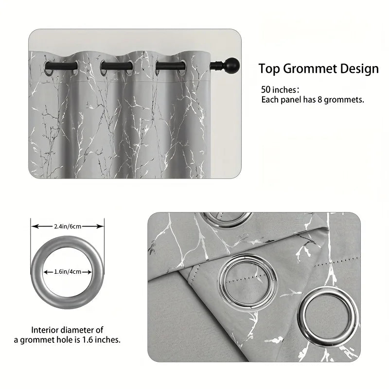 Pack Of 2 Blackout Curtains Grommet Thermal Insulated Room Darkening Tree Print For Bedroom