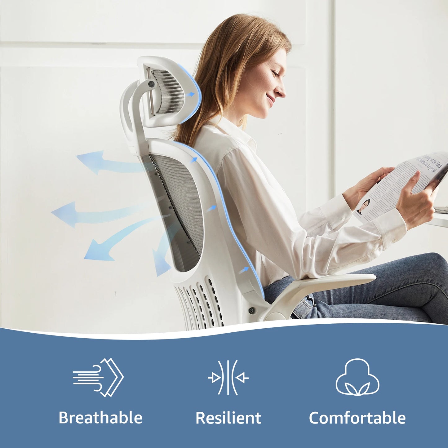 JHK Mesh Ergonomic Office Chair With Lumbar Support And Headrest