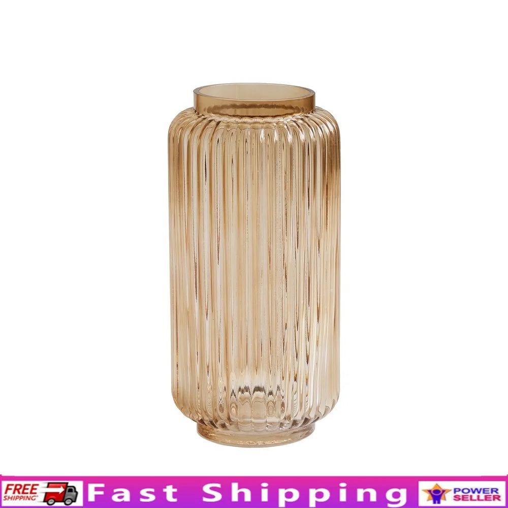 Ribbed Glass Vase Elegant Cylinder Floral Holder For Home Decor