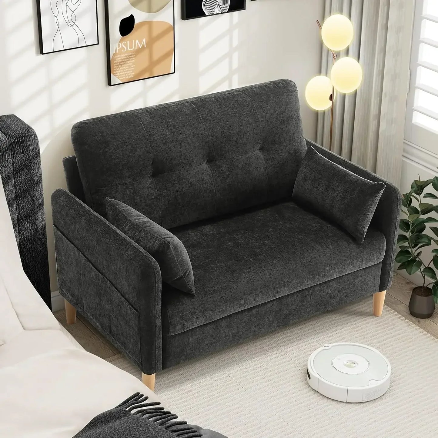 Cozy Chenille Loveseat Sofa With Throw Pillow