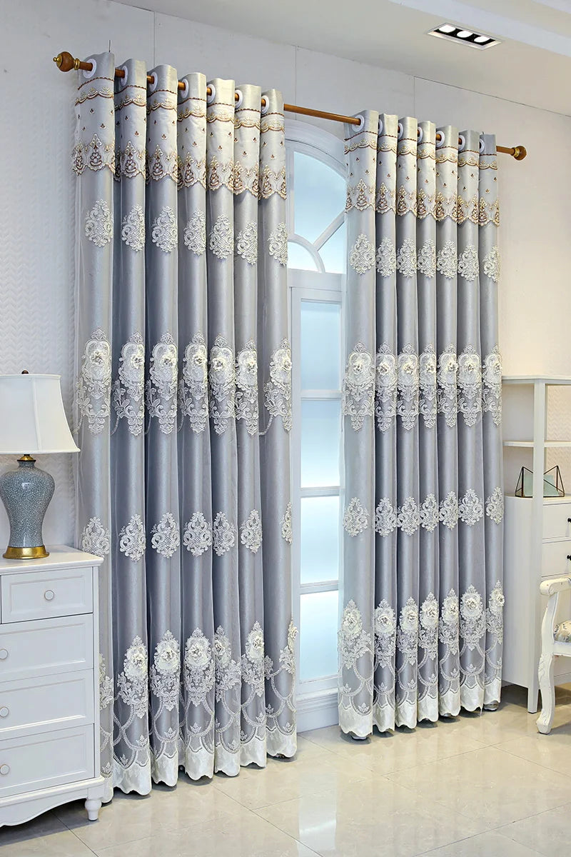 Elegant Double Layer Curtains With 3D Embroidered Detailing