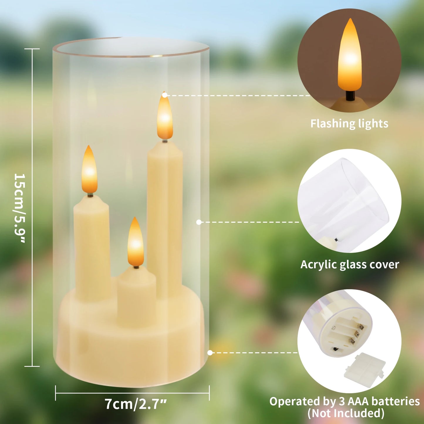 Flameless Led 3 Wick Pillar Candles For Home Decor
