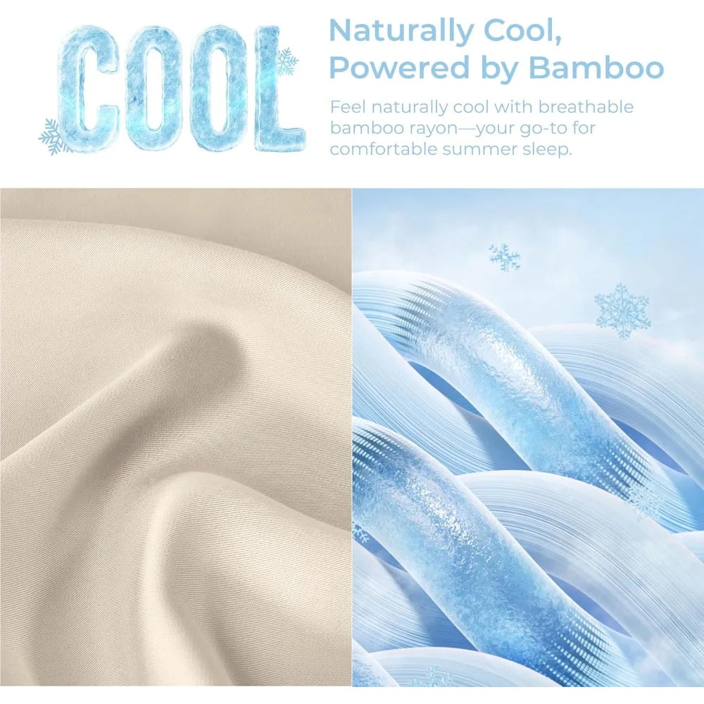 King Size Bed Sheets 6 Piece Set Ultra Soft Cooling Sheets Hotel Luxury Silky Breathable Deep Pocket Light Beige