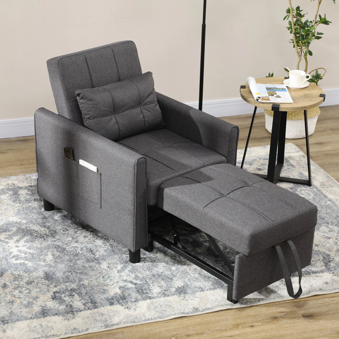 HOMCOM 3-In-1 Convertible Chair Bed With Adjustable Backrest