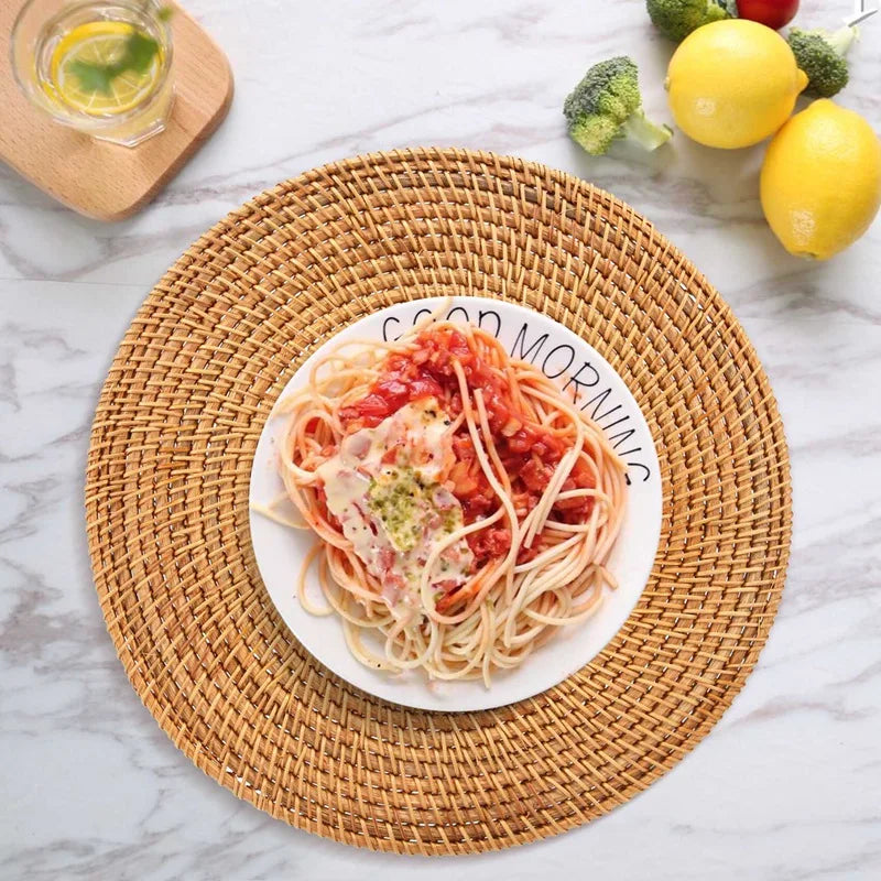 Handwoven Rattan Placemats For Dinner Table Heat Resistant