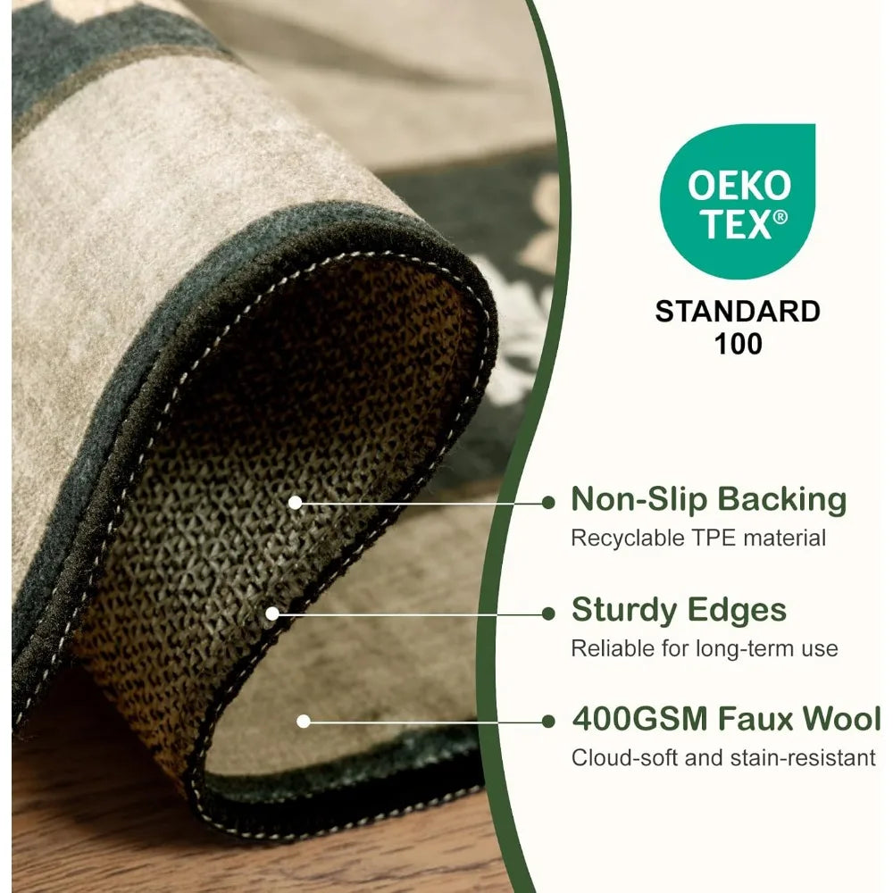 Washable Floral Area Rug With Stain Resistant Backing