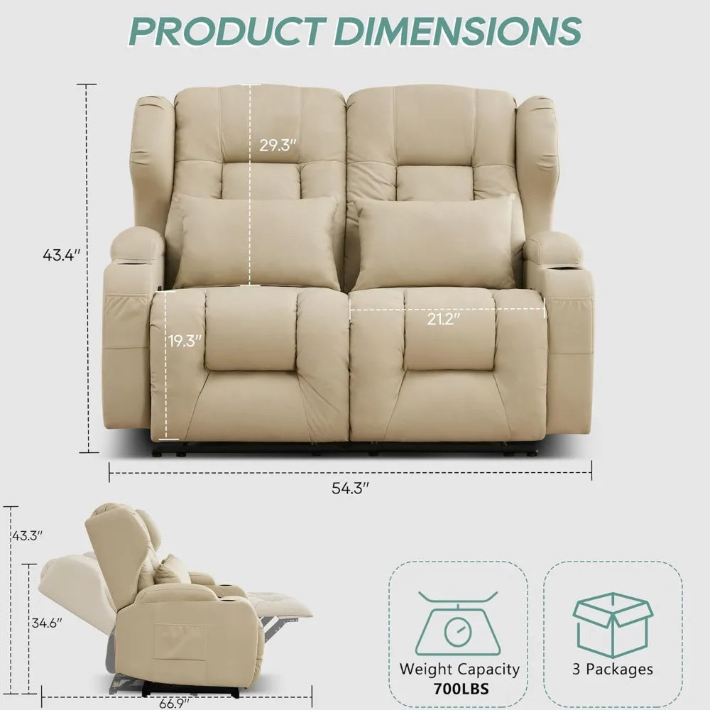 Manual Recliner Loveseat RV Sofa Home Theater Seating Cup Holder