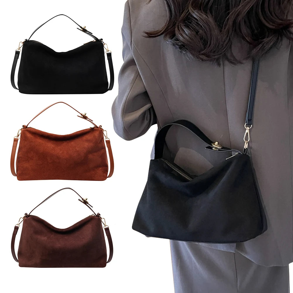 Women Suede Shoulder Bag With Inner Pocket And Adjustable Strap