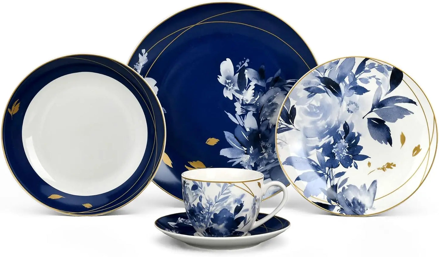 Bone China Dinnerware Set for Four with Reactive Glaze and Chip Resistant Oven Safe