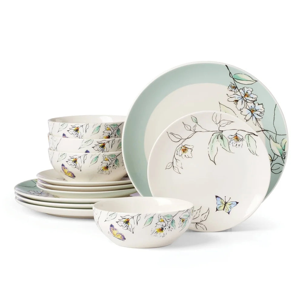 Porcelain Dinnerware Set Butterfly Vine Pattern Dishwasher Safe