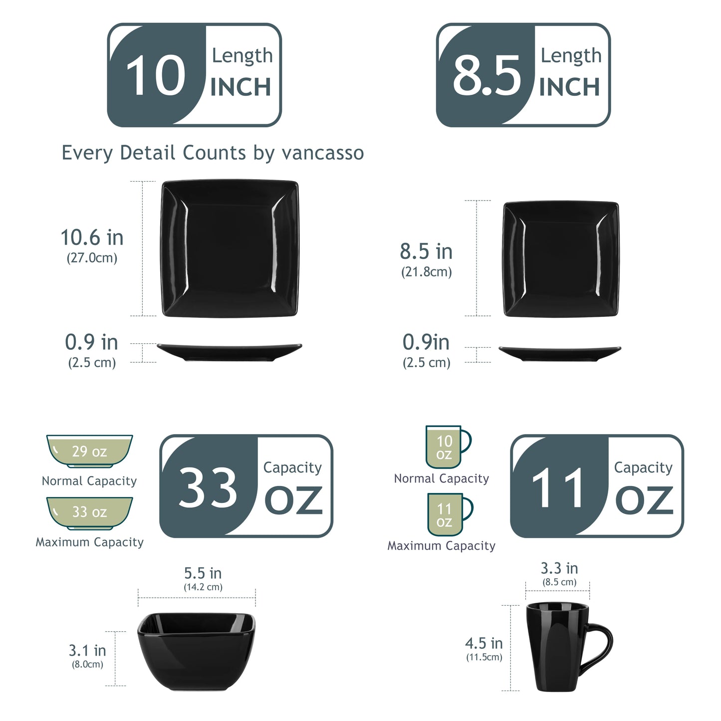 Vancasso Soho Porcelain Dinnerware Set Square Plates Mugs