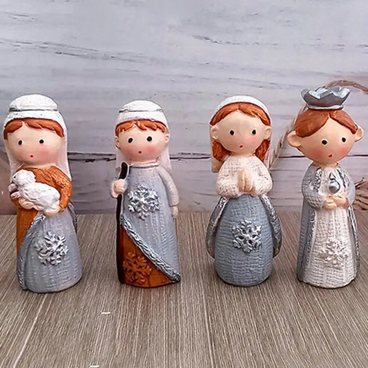 Christmas Nativity Miniature Figurine Set Manger Scene Resin Ornament Collection
