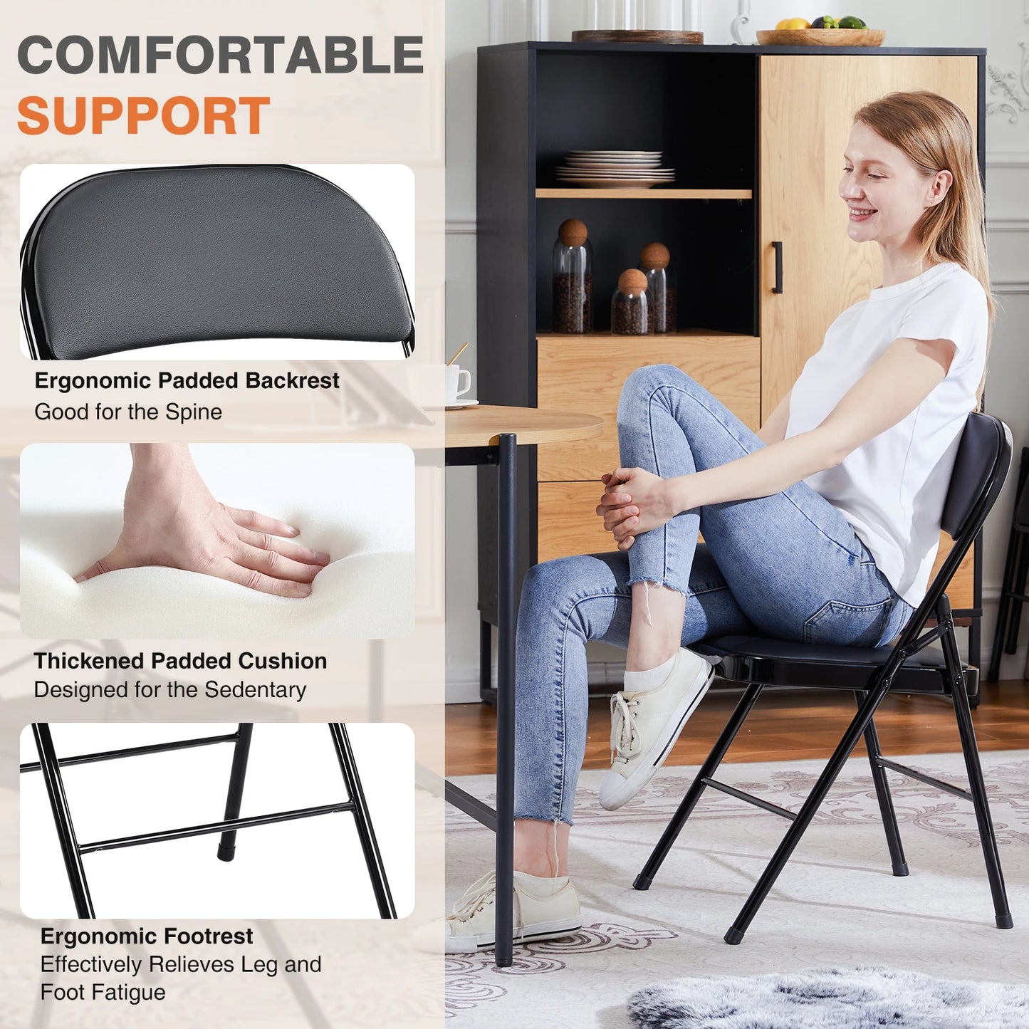 JHK Leather Padded Folding Chairs For Home Office And Dining