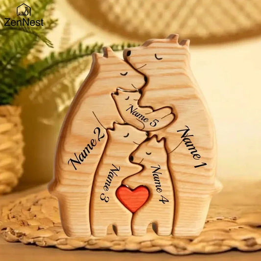 Personalized Wooden Bear Family Puzzle With Custom Name