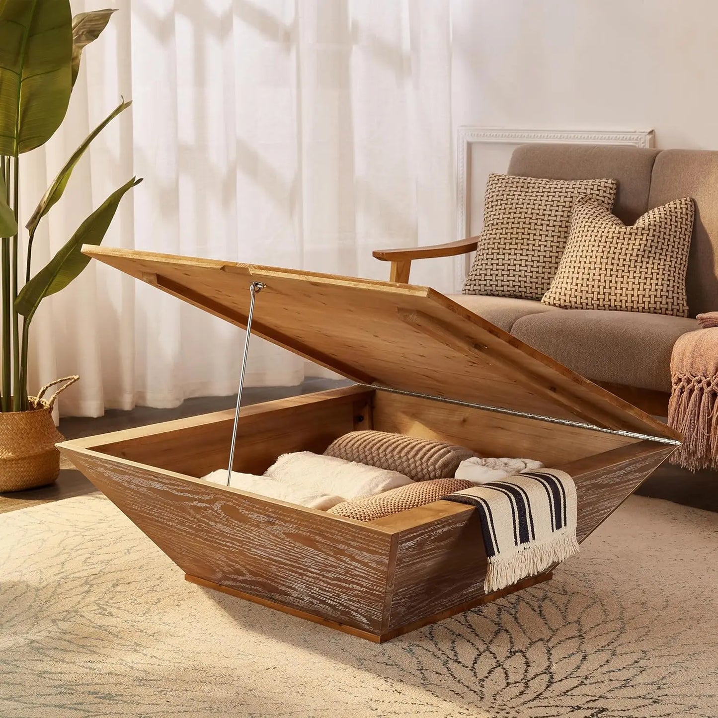 Lift Top Wood Coffee Table With Storage For Living Space