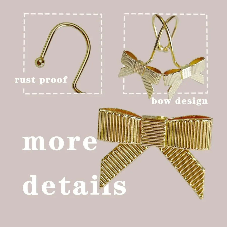Bow Shower Curtain Hooks Rustproof Durable Metal Bathroom Decor Set