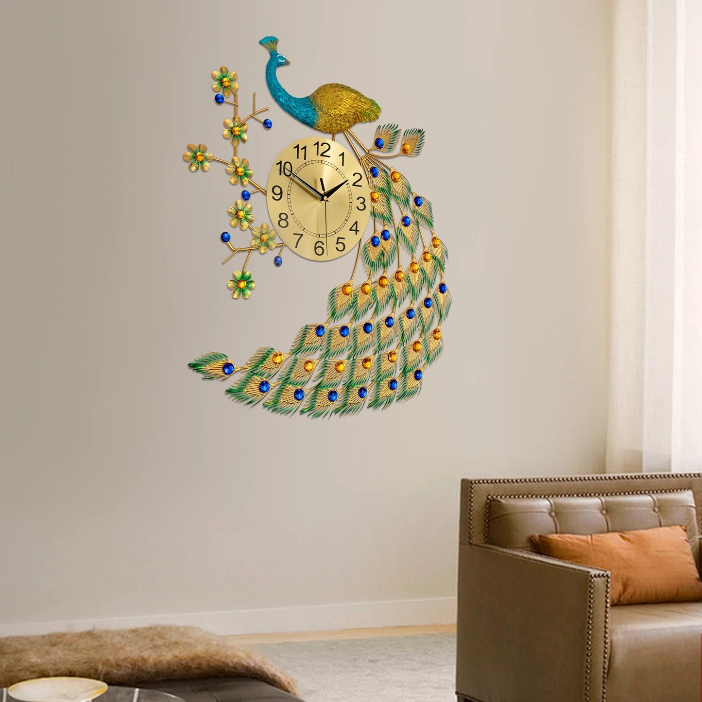 Peacock Wall Clock Modern Art Wall Decor Digital Clock for Living Room Exquisite Gift