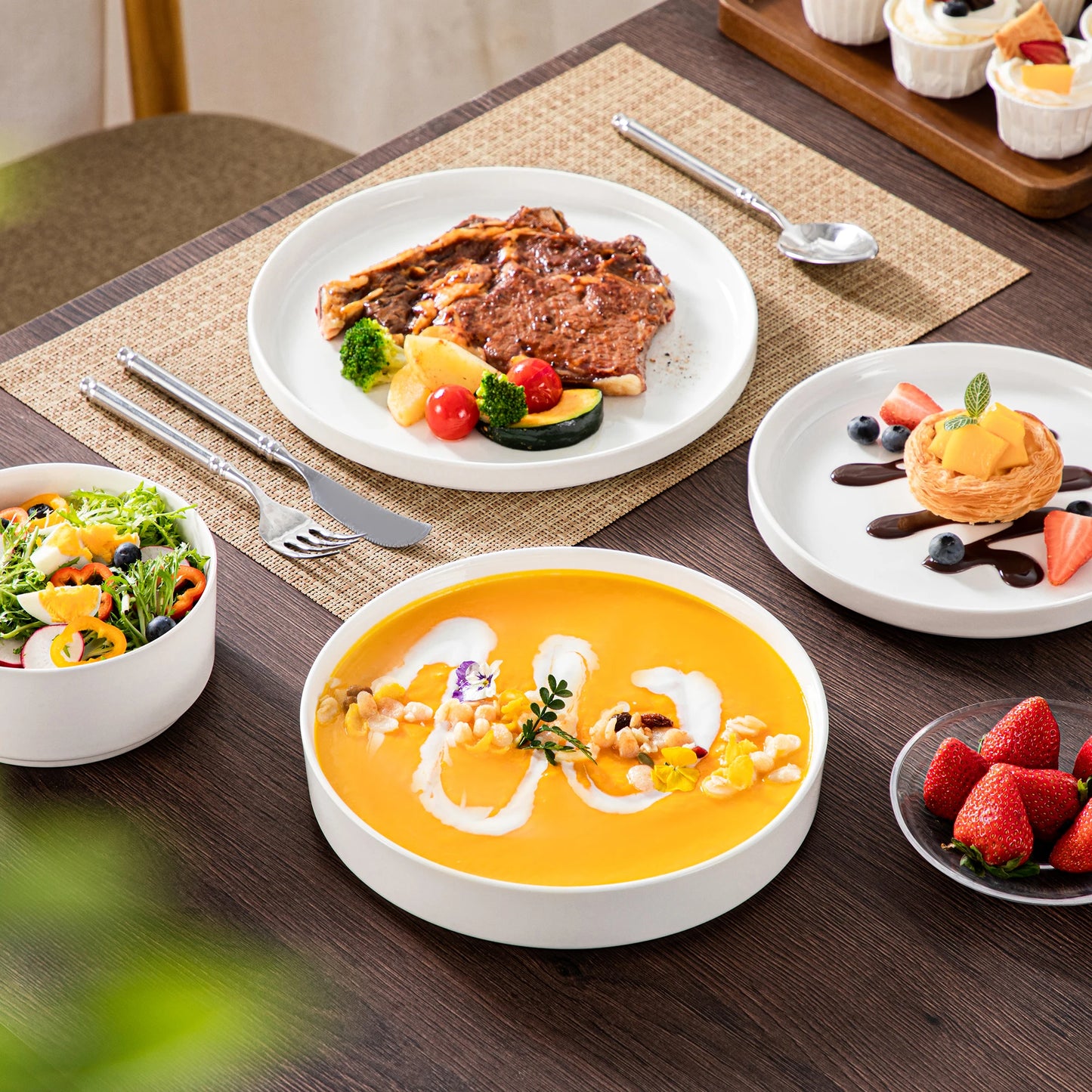 Malacasa Ceramic Dinnerware Set Rimmed Plates And Bowls