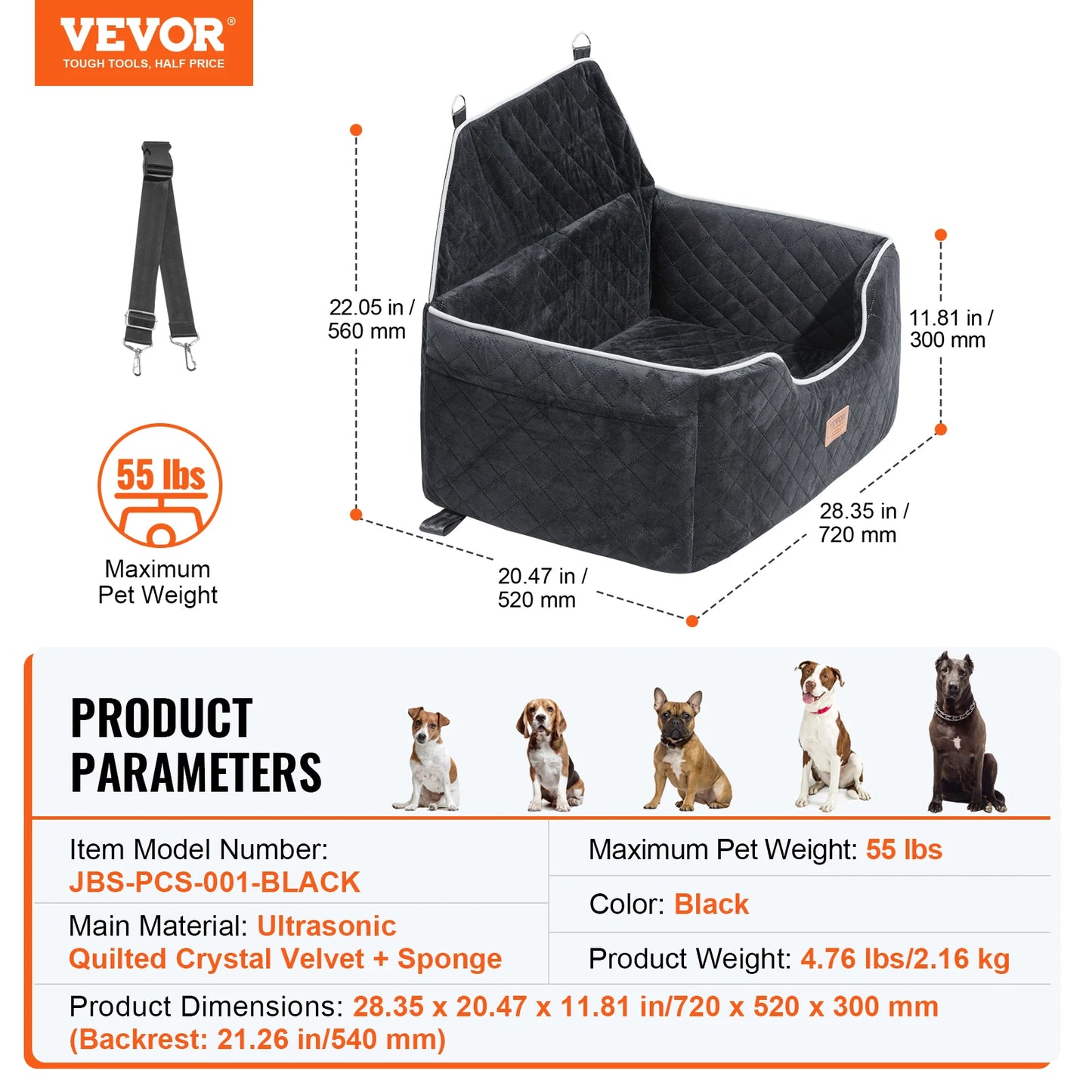 VEVOR Dog Booster Seat with Storage Pocket for Car Travel