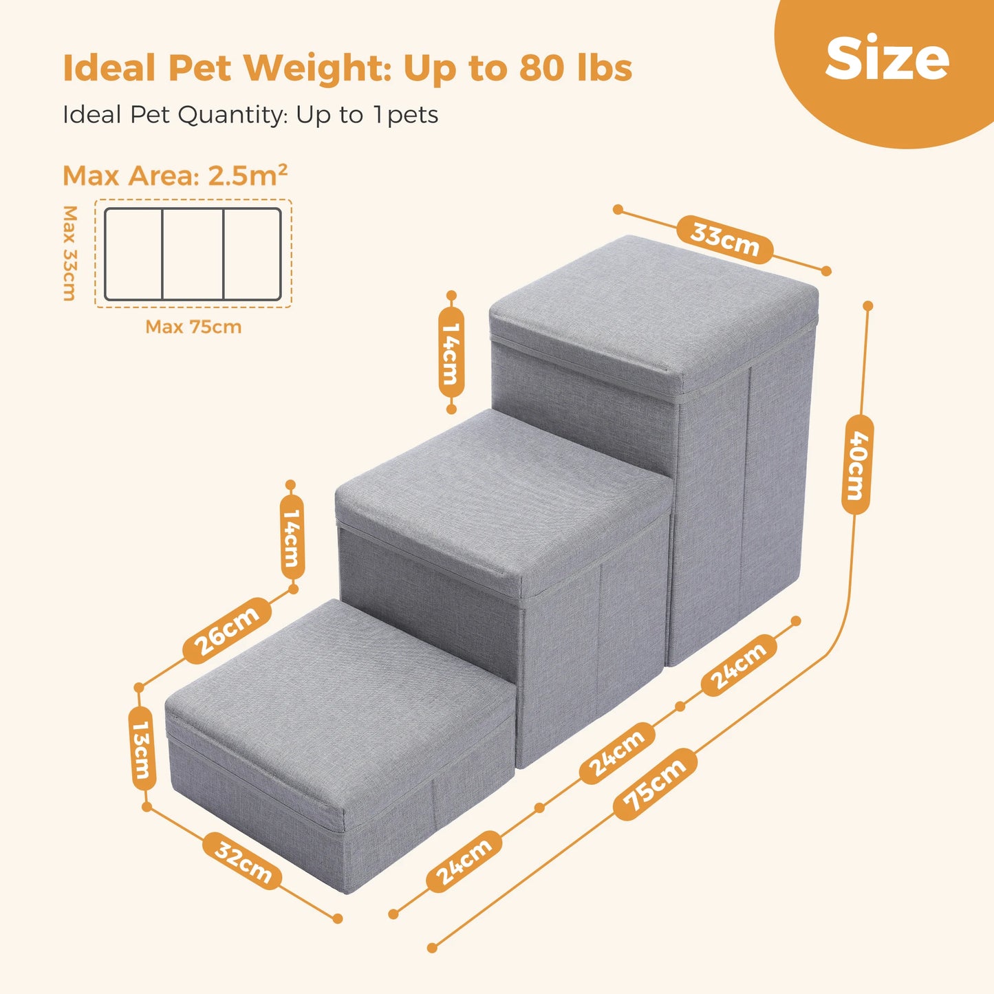 Three Tier Foldable Dog Stairs With Storage Non Slip Ramp