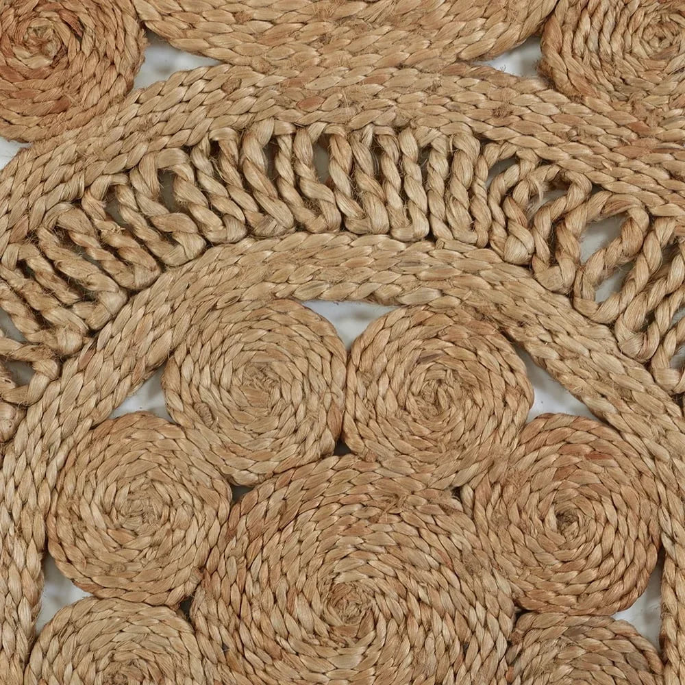Intricately Interwoven JuteFiber Round Area Rug Handwoven Indoor Carpet Bohemian