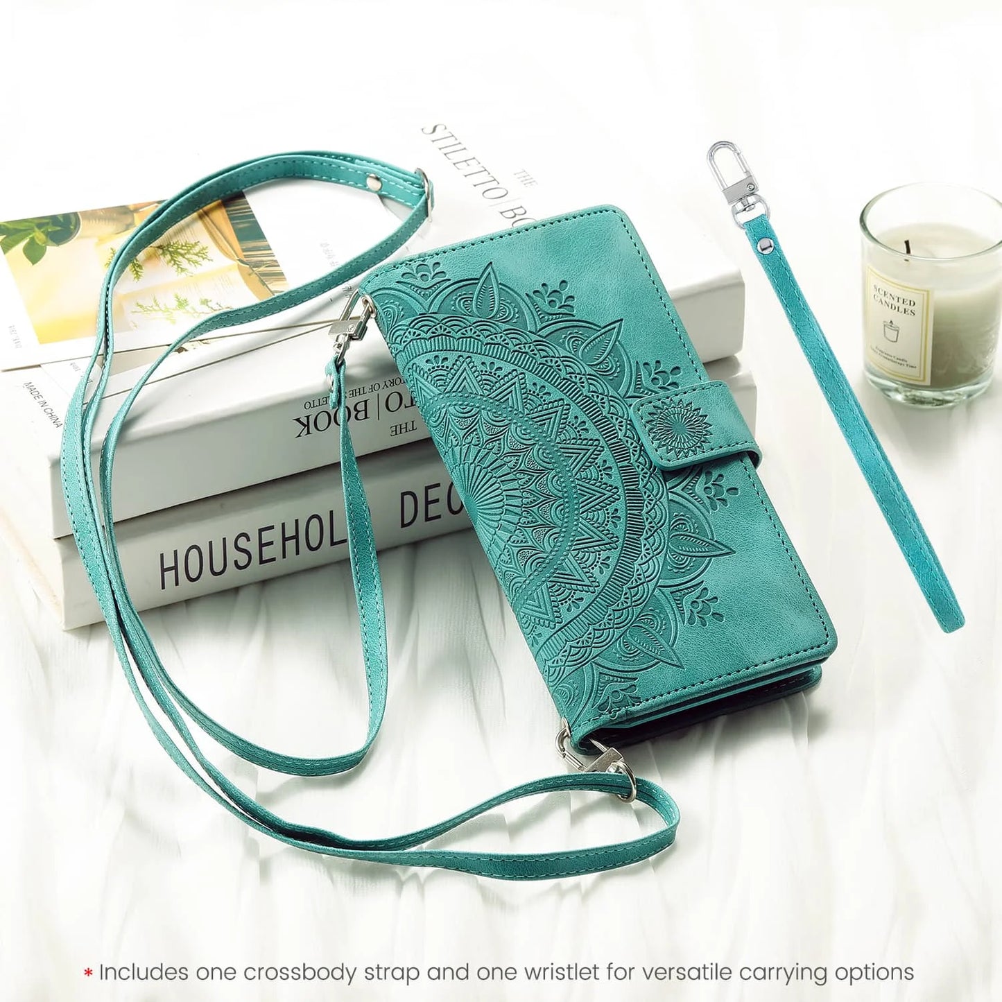 iPhone Wallet Case With Zipper Card Holder And Strap