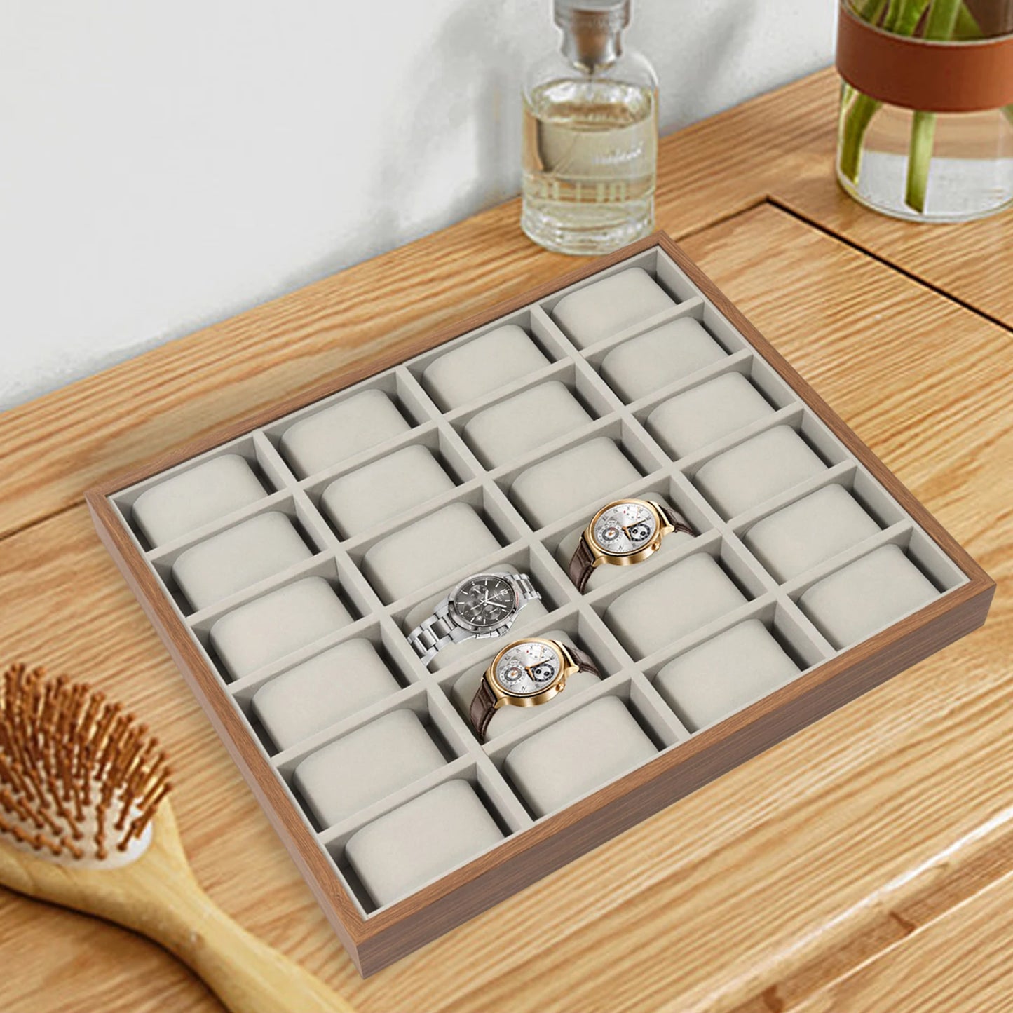 24 Slot Luxury Wooden Watch Box Organizer Jewelry And Bracelet Storage Display Case Removable Pillows