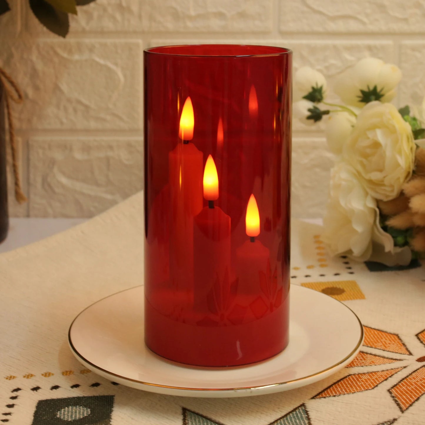 Flameless Led 3 Wick Pillar Candles For Home Decor