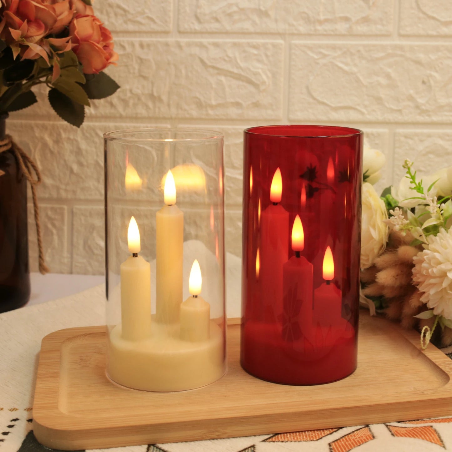 Flameless Led 3 Wick Pillar Candles For Home Decor