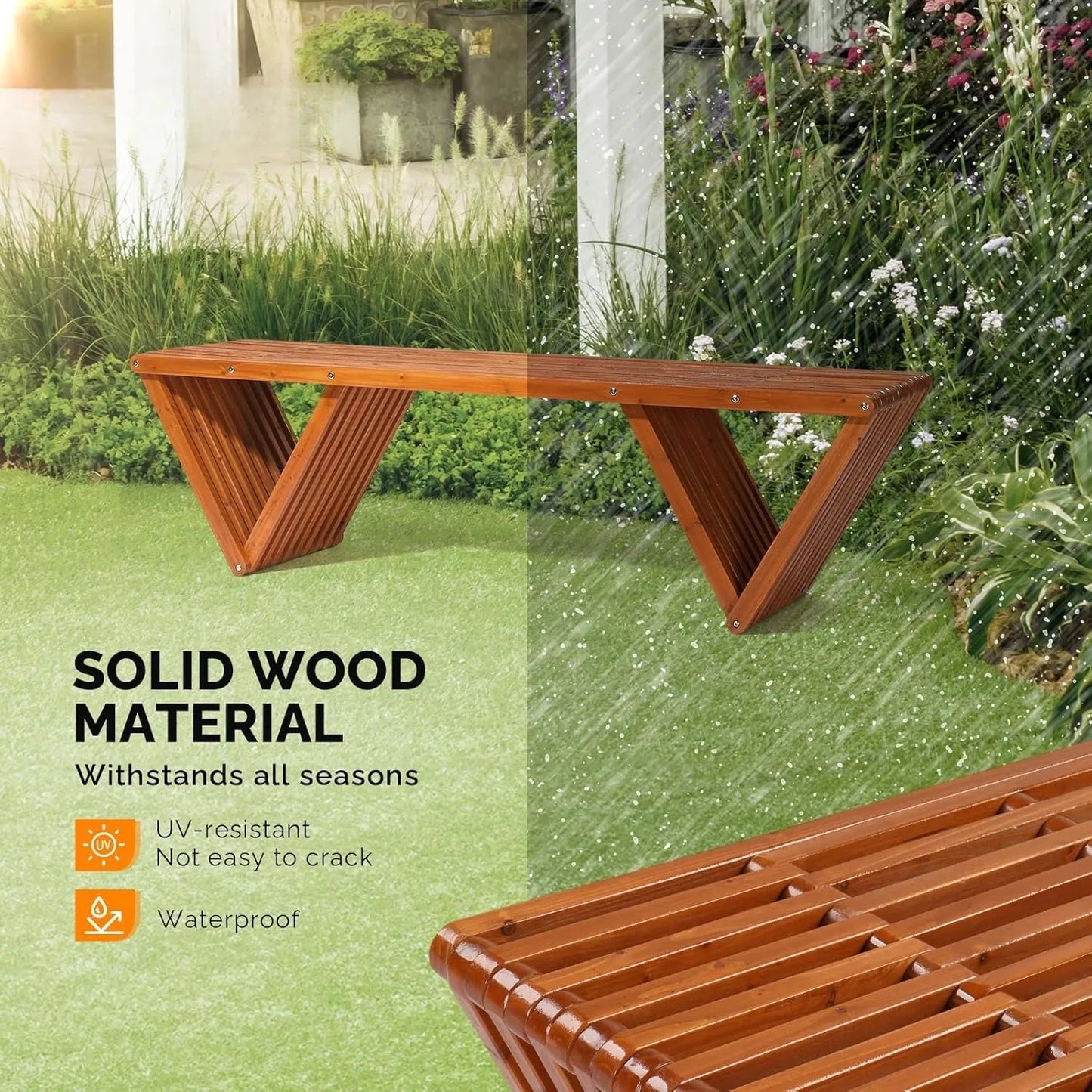 Outdoor Wooden Bench For Patio And Garden Backless Seating