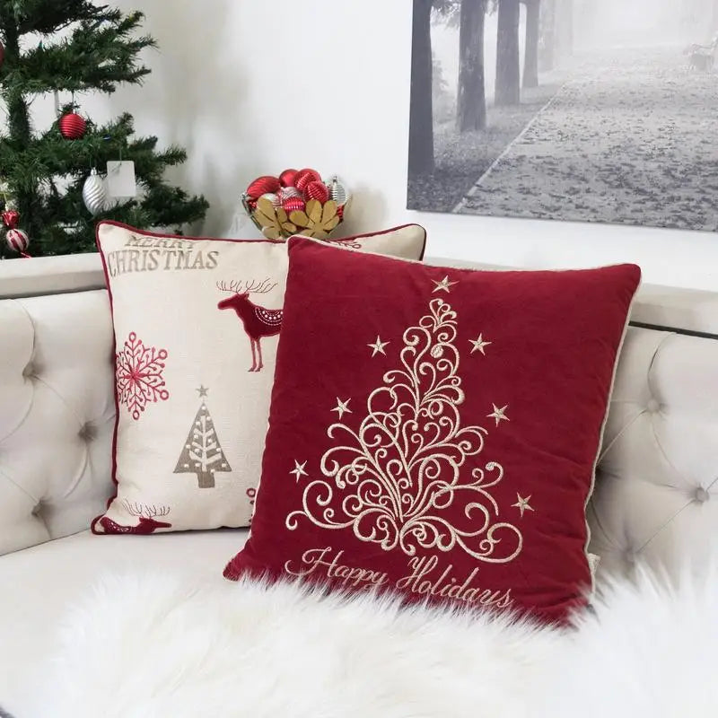 Lux Velvet Holiday Throw Pillow With Elegant Embroidery Accents