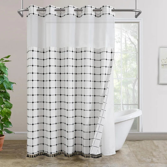 No Hook Shower Curtain With Snap In Liner Boho Jacquard