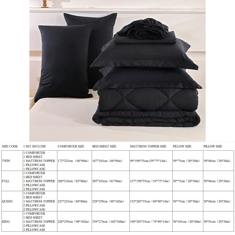 Seven Piece Polyester Bedding Set With Comforter And Pillowcases